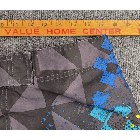 Op Ocean Pacific Board Shorts 34 Black Blue Pink Geometric Print 90s Vintage - Picture 10 of 11